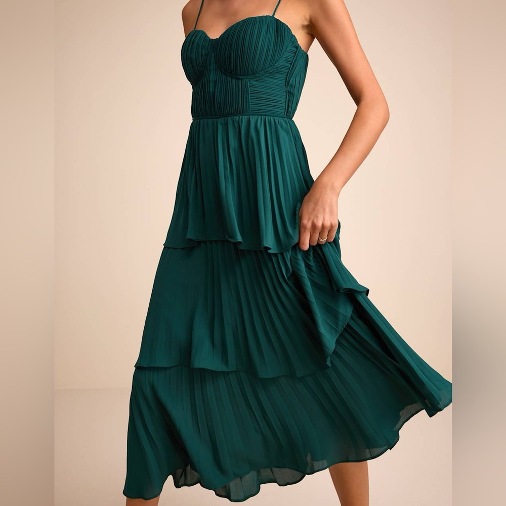 Lulus Cascading Crush Tiered Bustier Midi Dress